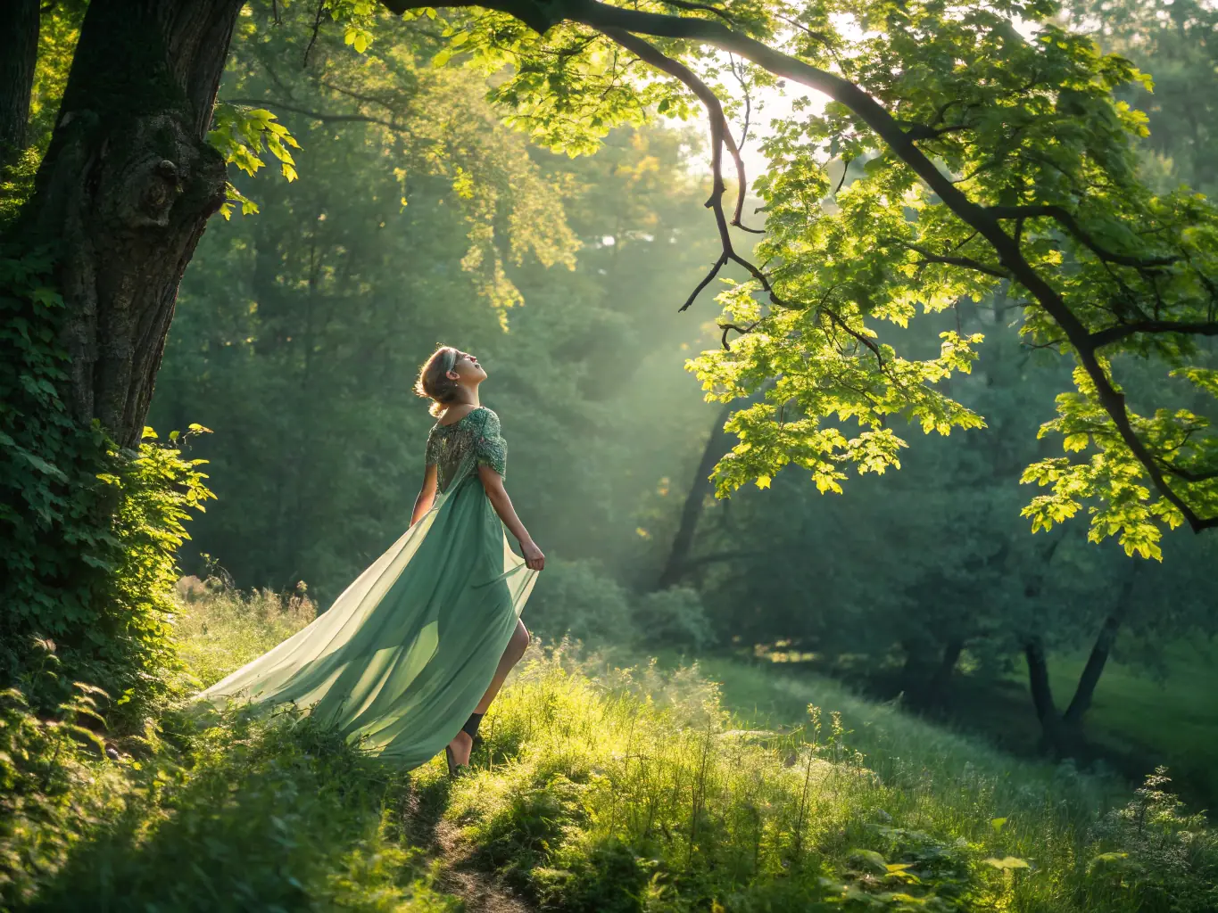 A lifestyle image showcasing a person wearing silknest.uno's sustainable silk clothing in a natural Canadian setting, emphasizing the blend of fashion and environmental consciousness.