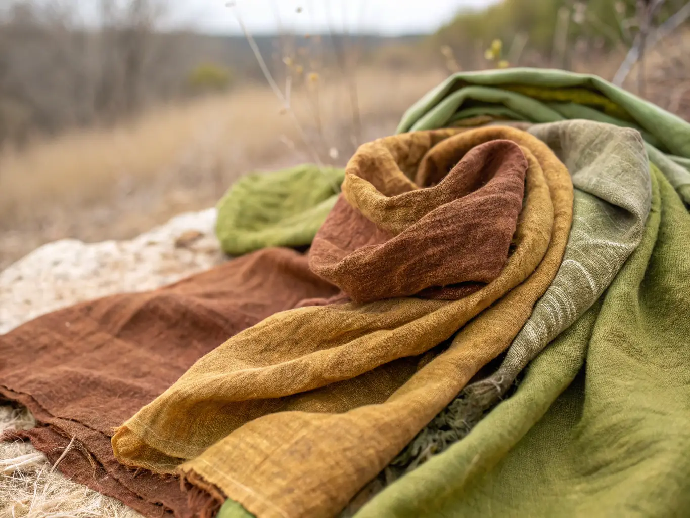 A photograph showcasing the use of natural dyes on silk fabric, highlighting the vibrant colors and eco-friendly process used by silknest.uno.